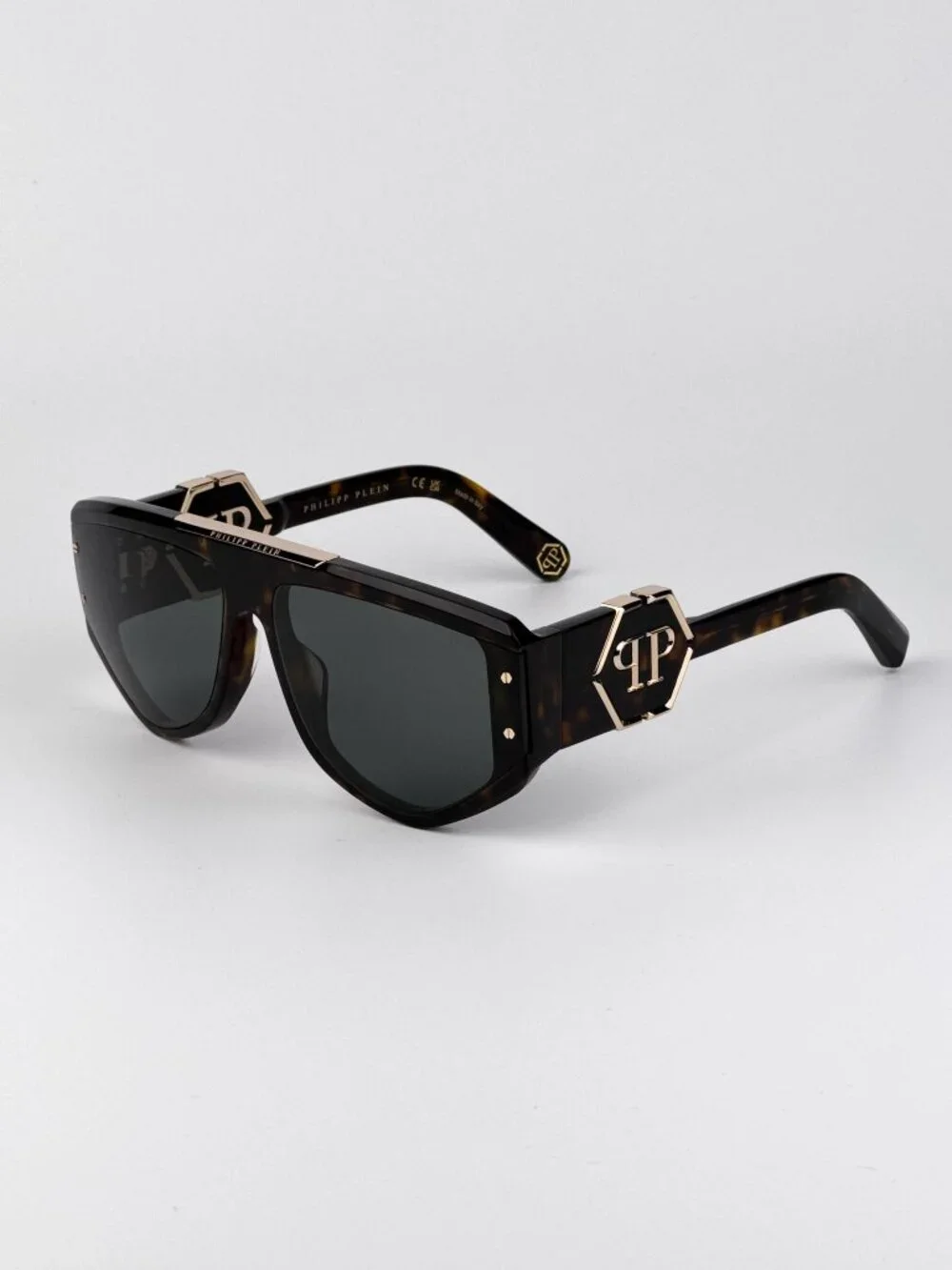 Philipp Plein Men’s Sunglasses Dark Havana Green Mask Shield SPP093M 0722 NEW